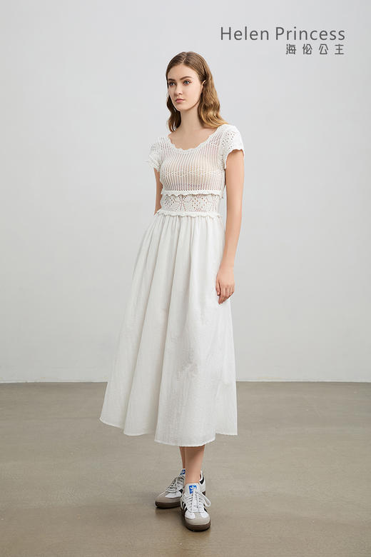 镂空钩花U领连衣裙 商品图2