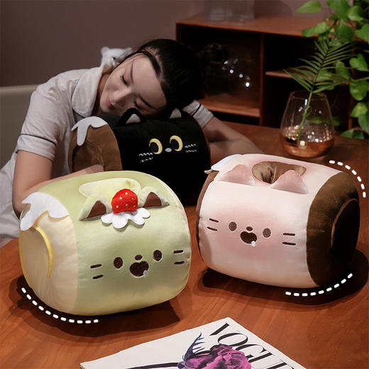 自然醒猫咪瑞士卷带孔午睡枕趴睡枕儿童小学生教室睡觉枕头抱枕办公室QYL 商品图14