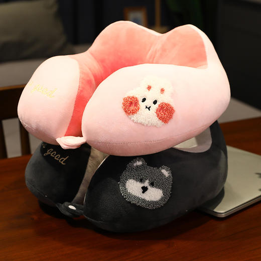 自然醒超柔短毛绒毛巾绣U型枕坐车护颈可爱旅行枕头办公室学生QYL 商品图8