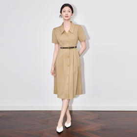 「高货wl」全新升级【铂金会员358/天猫479/差价121】(11753)洛诗琳法式气质翻领连衣裙2025夏季收腰显瘦通勤衬衫裙女