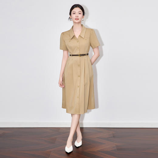 「高货wl」全新升级【铂金会员358/天猫479/差价121】(11753)洛诗琳法式气质翻领连衣裙2025夏季收腰显瘦通勤衬衫裙女 商品图0