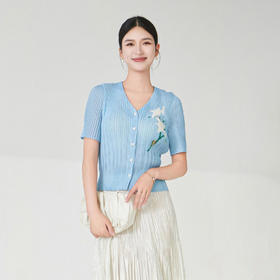 「自」全新升级【铂金会员183/天猫249/差价66】(53739)洛诗琳气质褶皱T恤2025夏季时尚薄款印花百搭温柔风短袖开衫