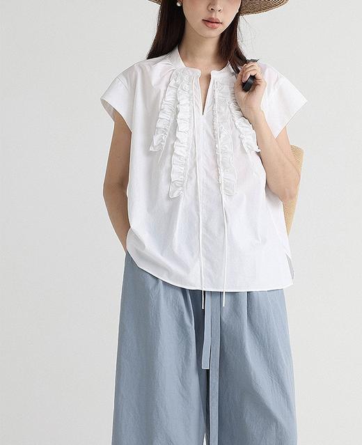 哥弟同款‘月下花眠’立领系带拼接飞飞袖花边衬衫上衣 商品图10