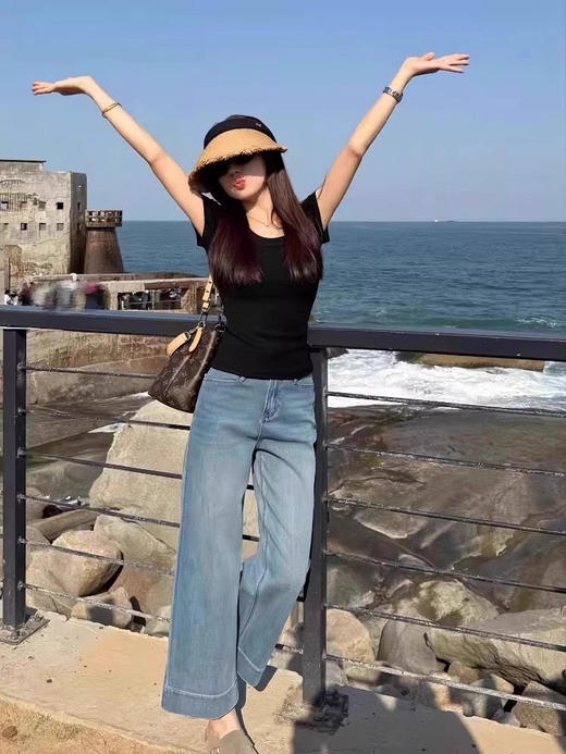 电线杆宽边牛仔裤（锁 商品图1