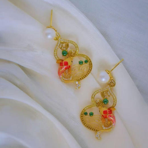 龢盒原创 银镶翡翠如意锦鲤耳环吊坠套 商品图2