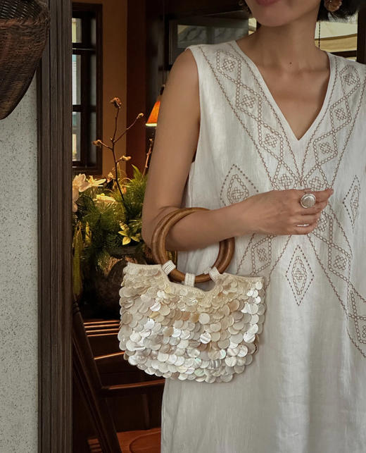 解救酷暑清凉感老钱风天丝亚麻V领印花连衣裙 商品图4