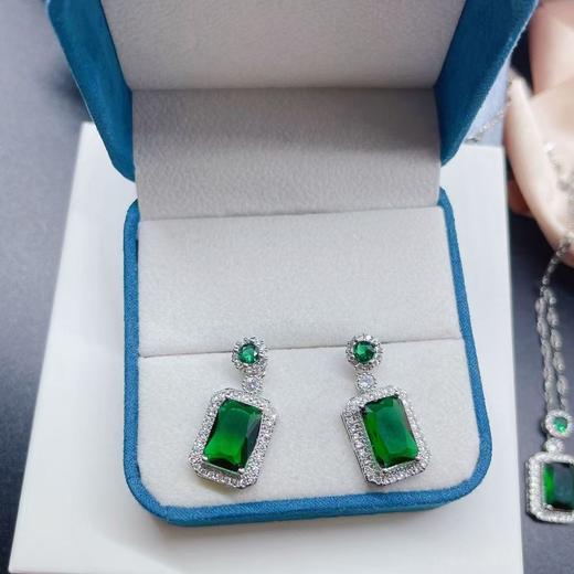 S925银针祖母绿锆石方形耳环轻奢气质高级感耳钉时尚个性方糖耳饰 商品图4