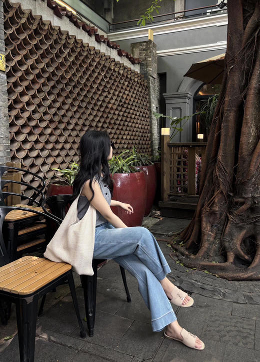 电线杆宽边牛仔裤（锁 商品图5