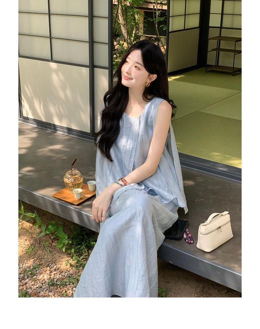 无袖A字上衣+宽松直筒半身裙 商品图0