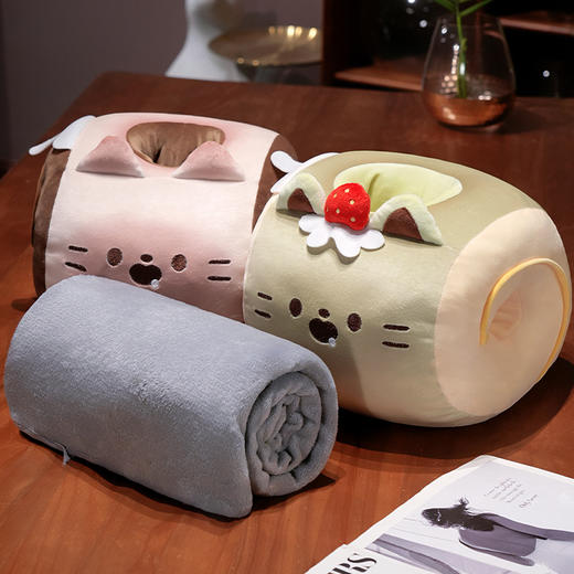 自然醒猫咪瑞士卷带孔午睡枕趴睡枕儿童小学生教室睡觉枕头抱枕办公室QYL 商品图8