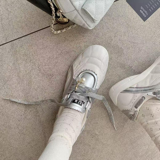 牛皮~增高5cm厚底板鞋珍珠系带圆头拼色休闲运动鞋女阿甘鞋（三天左右发货❗️❗️） 商品图12