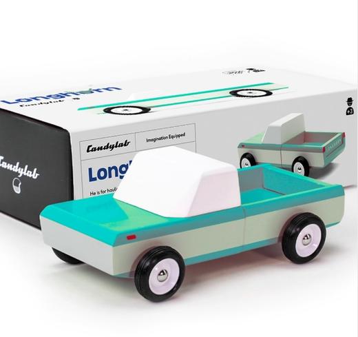 CandyCar木质手工小车--旅行系列蓝绿色皮卡车 商品图0