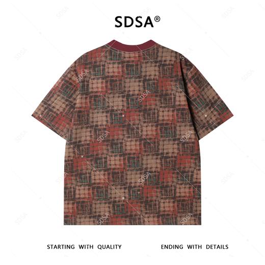 T3774夏季高级感新款男士美式多彩拼接T恤时尚格子短袖T恤圆领百搭上衣 商品图5