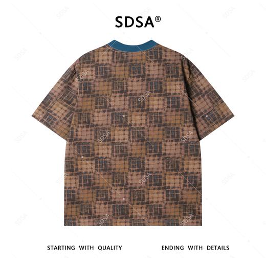 T3774夏季高级感新款男士美式多彩拼接T恤时尚格子短袖T恤圆领百搭上衣 商品图5