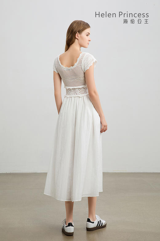 镂空钩花U领连衣裙 商品图4