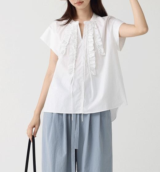 哥弟同款‘月下花眠’立领系带拼接飞飞袖花边衬衫上衣 商品图2