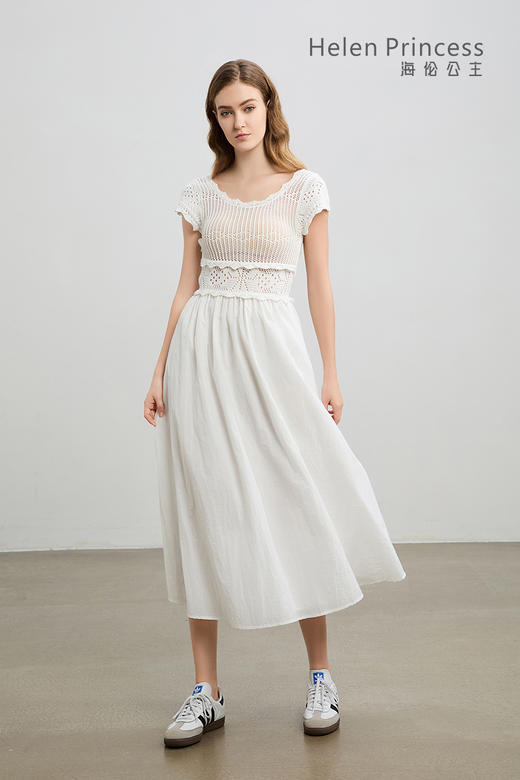 镂空钩花U领连衣裙 商品图1