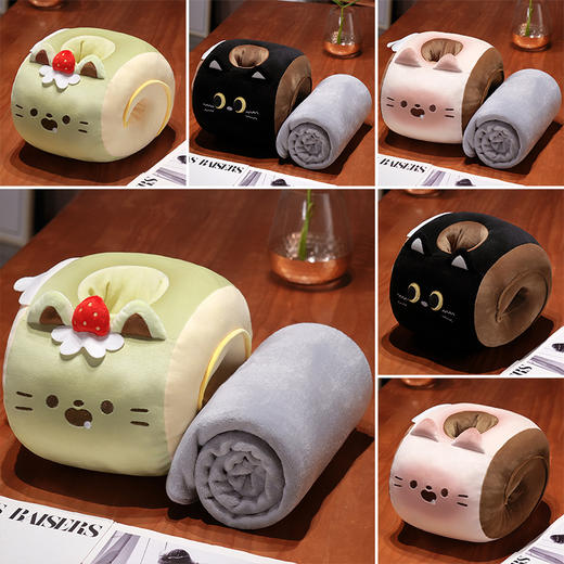 自然醒猫咪瑞士卷带孔午睡枕趴睡枕儿童小学生教室睡觉枕头抱枕办公室QYL 商品图7