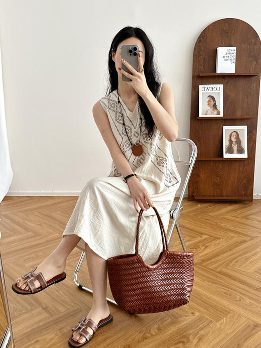 解救酷暑清凉感老钱风天丝亚麻V领印花连衣裙 商品图9