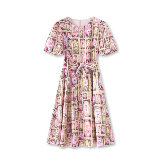 「高货wl」全新升级【铂金会员321/天猫429/差价108】(12505)洛诗琳圆领重工印花连衣裙2025夏季显瘦系带收腰显瘦裙子 商品图4