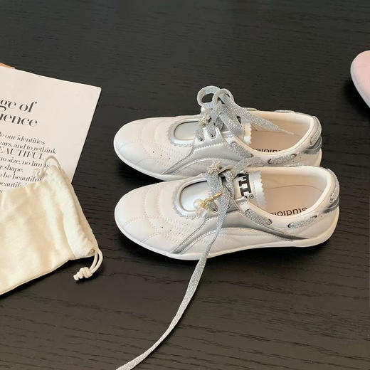 牛皮~增高5cm厚底板鞋珍珠系带圆头拼色休闲运动鞋女阿甘鞋（三天左右发货❗️❗️） 商品图9
