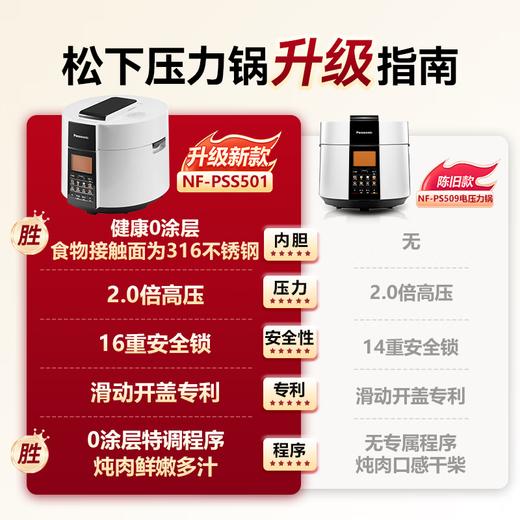 松下（Panasonic）电压力锅0涂层316不锈钢内胆高压锅5L家用智能电饭煲2.0倍高压煲汤煮饭 PSS501 商品图1