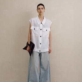 工装亚麻背心开衫