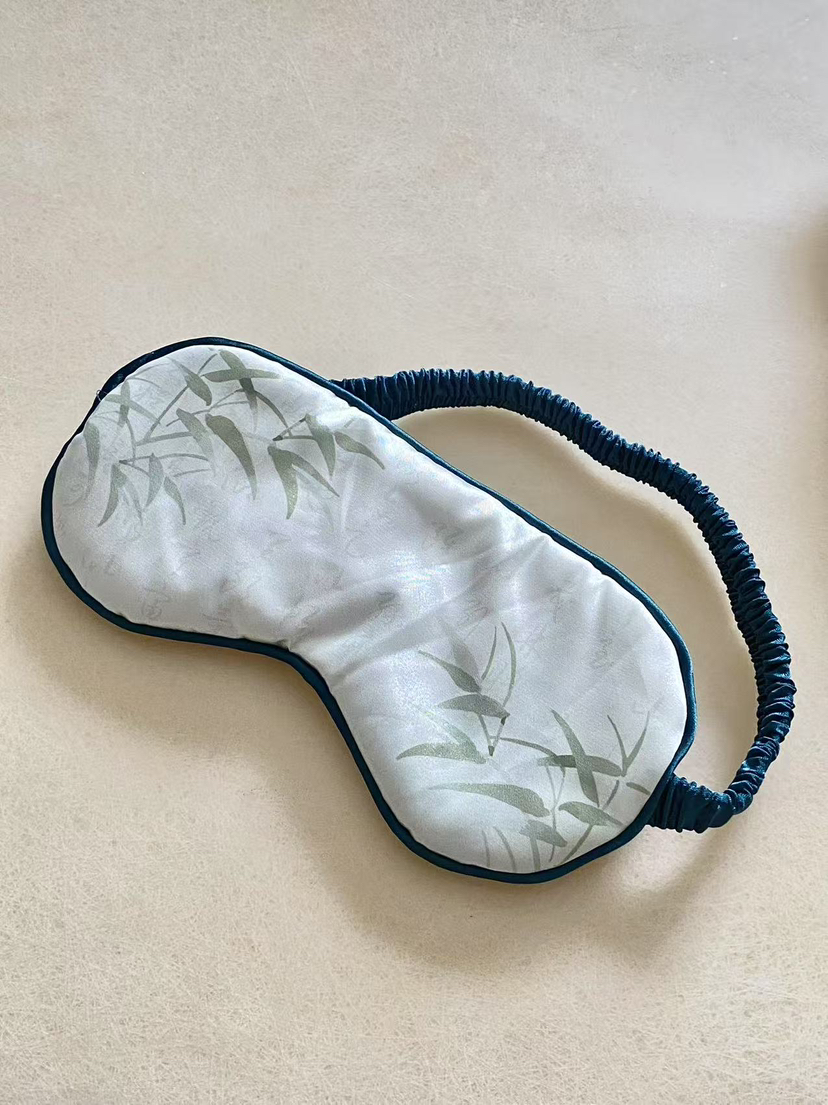 竹纹淡雅蓝真丝眼罩