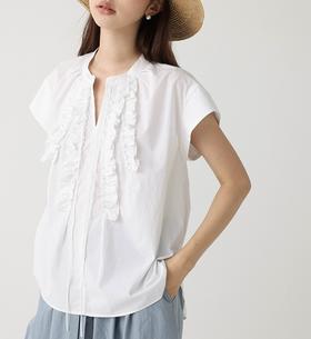 哥弟同款‘月下花眠’立领系带拼接飞飞袖花边衬衫上衣