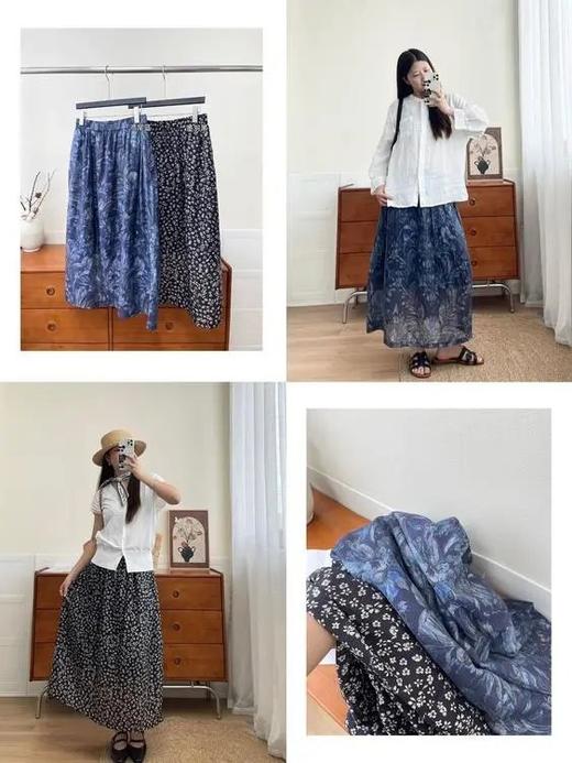 天丝亚麻玄锦纱花花半身裙 ME3486 商品图0