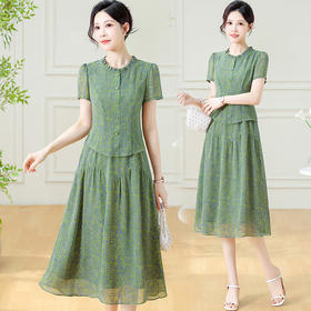 气质优雅时尚，圆领假两件连衣裙QYM-KEDH3083
