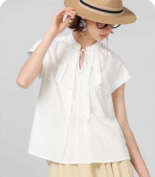 哥弟同款‘月下花眠’立领系带拼接飞飞袖花边衬衫上衣 商品图12