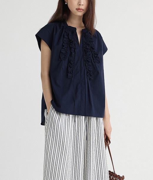 哥弟同款‘月下花眠’立领系带拼接飞飞袖花边衬衫上衣 商品图6