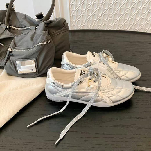 牛皮~增高5cm厚底板鞋珍珠系带圆头拼色休闲运动鞋女阿甘鞋（三天左右发货❗️❗️） 商品图10