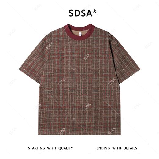 T4176SDSA夏季高级感新款男士撞色经典格纹短袖T恤复古休闲圆领上衣 商品图1