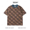 T3774夏季高级感新款男士美式多彩拼接T恤时尚格子短袖T恤圆领百搭上衣 商品缩略图1