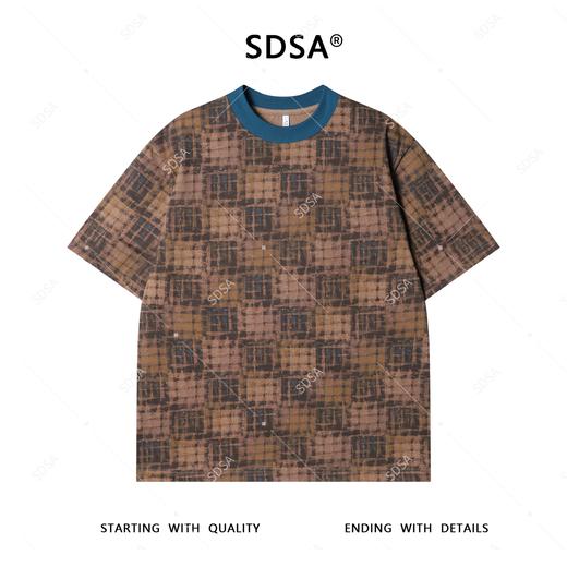 T3774夏季高级感新款男士美式多彩拼接T恤时尚格子短袖T恤圆领百搭上衣 商品图1