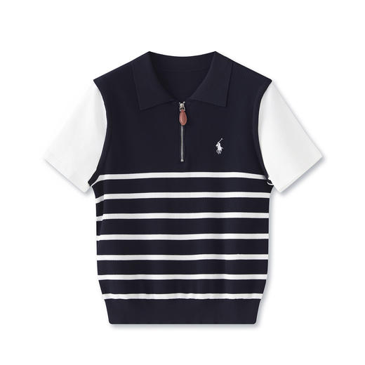 「高货wl」全新升级【铂金会员201/天猫269/差价68】(52005)洛诗琳气质通勤立体密织超细冰丝条纹设计感拼接针织T恤女 商品图4