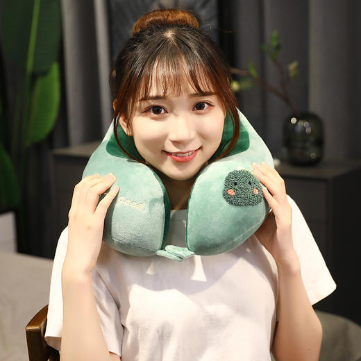 自然醒超柔短毛绒毛巾绣U型枕坐车护颈可爱旅行枕头办公室学生QYL 商品图3