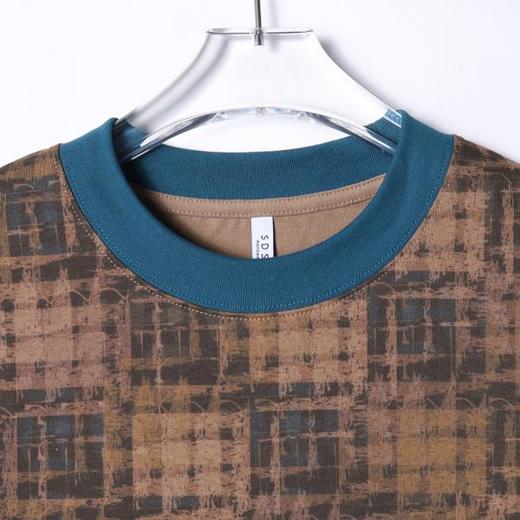 T3774夏季高级感新款男士美式多彩拼接T恤时尚格子短袖T恤圆领百搭上衣 商品图2