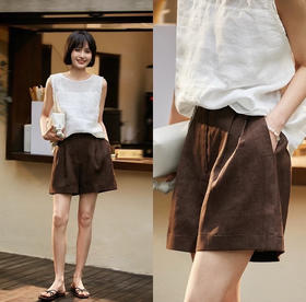 【老钱风亚麻短裤】高端色织全亚麻 细腻轻薄 宽松裤型 时髦斜口剪裁