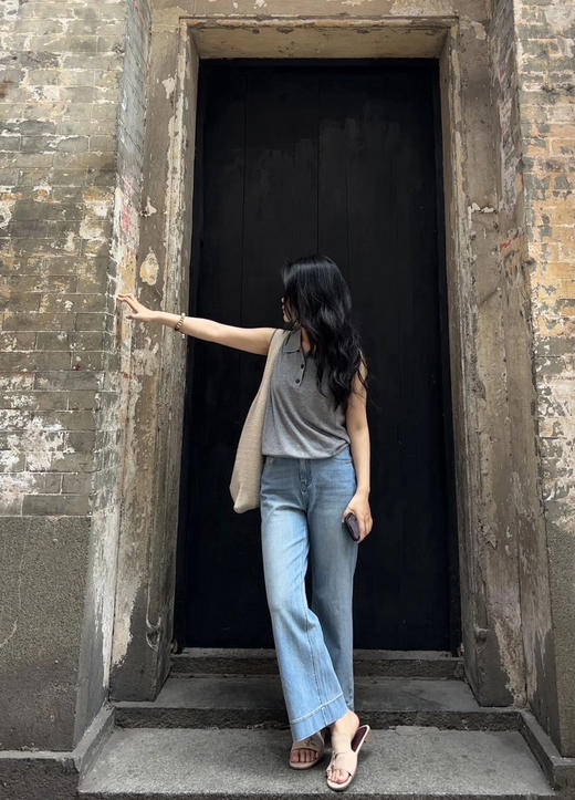 电线杆宽边牛仔裤（锁 商品图3