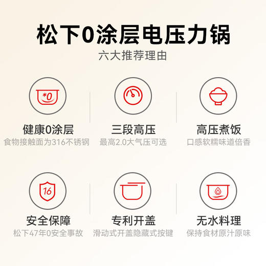 松下（Panasonic）电压力锅0涂层316不锈钢内胆高压锅5L家用智能电饭煲2.0倍高压煲汤煮饭 PSS501 商品图2