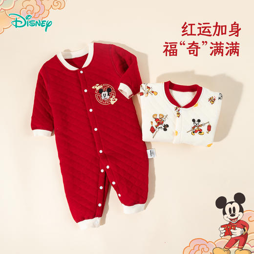 迪士尼男童秋冬前开连体衣保暖满月服大红女宝宝哈衣新年衣服童装ZD4EL009 商品图4
