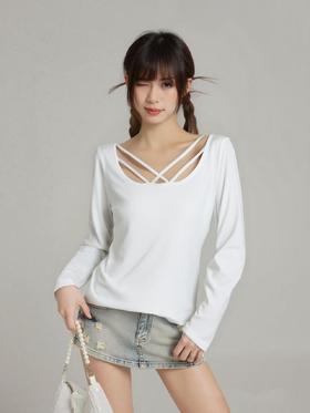 【诗铭洛可】W055前开叉上衣长袖T恤B9-1