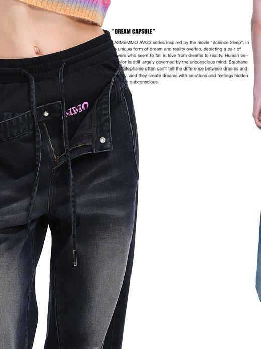 ASMEMMO咦哇•“海边美术馆”牛仔拼接针织长裤 商品图1