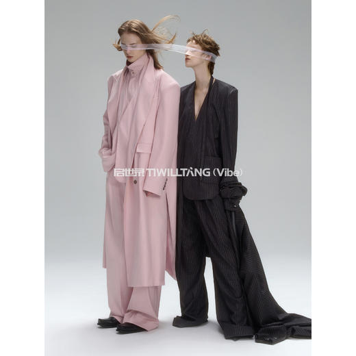 启世录TIWILLTANG“虚澜枕梦”宽松百搭条纹贴袋无领西装套装 商品图1