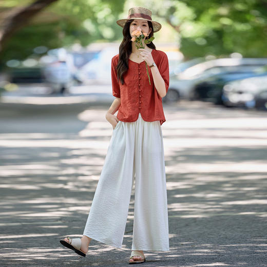【预售3天】PY 休闲刺绣减龄衬衫阔腿裤套装 &MY2638 商品图2