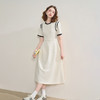 优雅文艺风撞色短袖连衣裙女夏季复古设计感中长裙V1450911 商品缩略图1