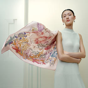 凤凰之家“海洋舞曲”88厘米双面印花大方巾